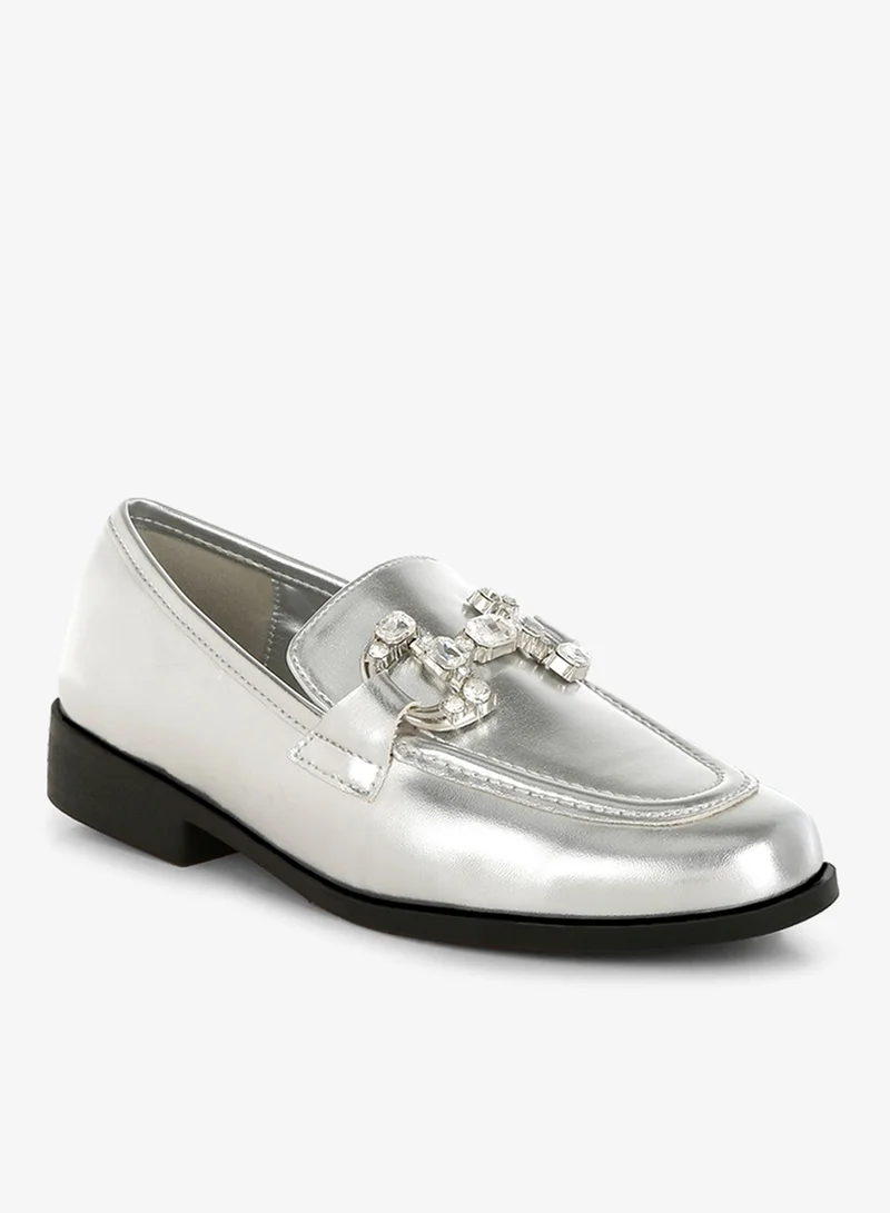 London Rag Silver Diamante Horsebit Metallic Loafers in Silver for Women | Best Price UAE