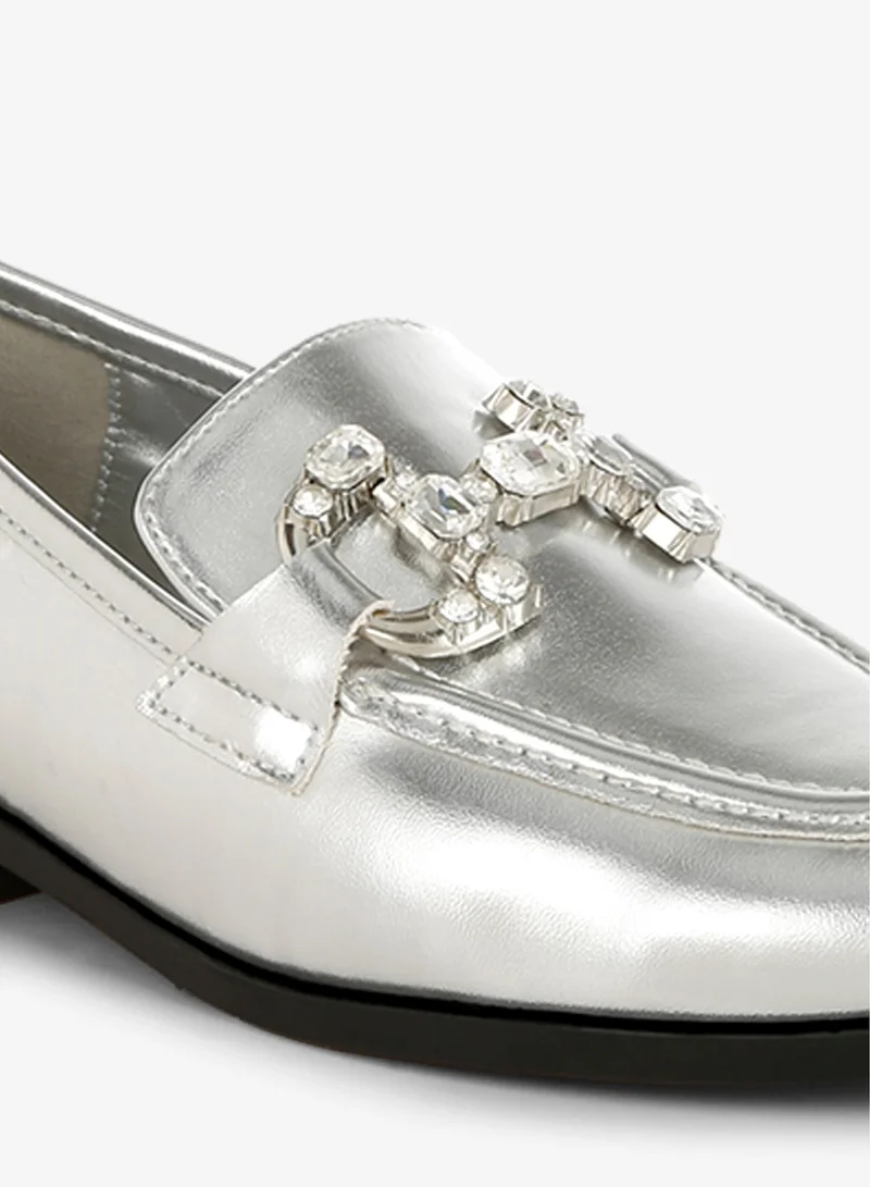 London Rag Silver Diamante Horsebit Metallic Loafers in Silver for Women | Best Price UAE