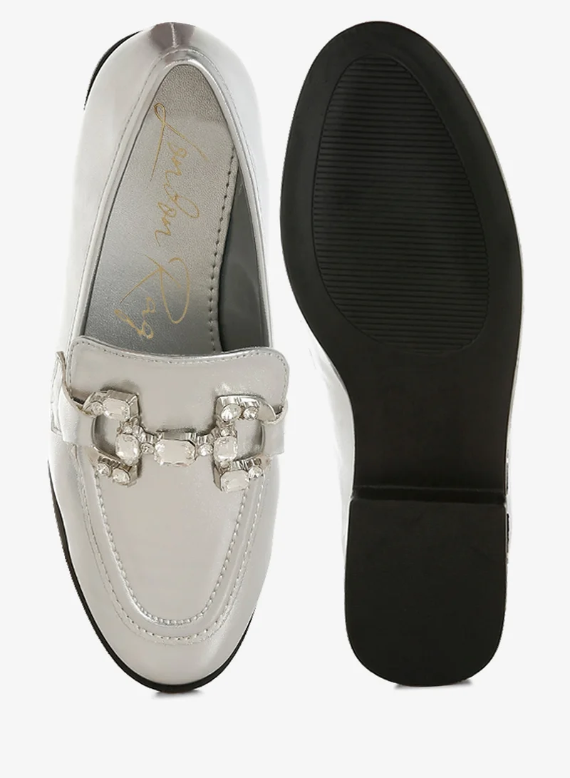 London Rag Silver Diamante Horsebit Metallic Loafers in Silver for Women | Best Price UAE