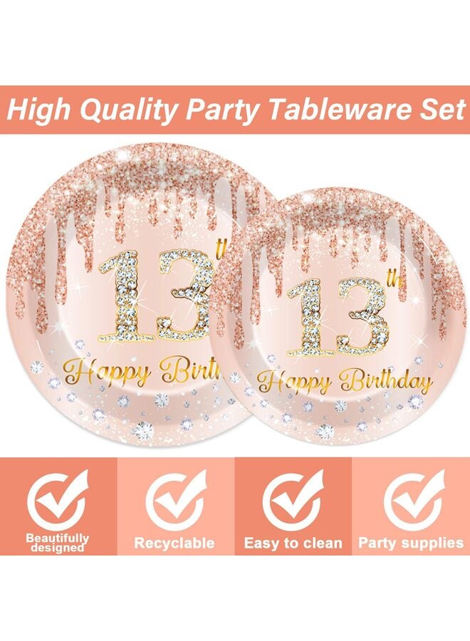 68PCS Complete Party Set, Themed Paper Plate Set with Matching Napkins and Cups, Disposable Tableware for Themed Birthday Parties and Gatherings (13 Years Old, Pink) - Image 4