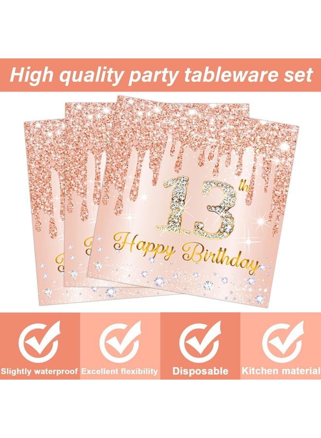 68PCS Complete Party Set, Themed Paper Plate Set with Matching Napkins and Cups, Disposable Tableware for Themed Birthday Parties and Gatherings (13 Years Old, Pink) - Image 3