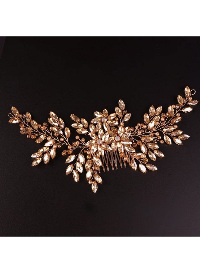 BERYUAN Hair Comb, Women Handmade Wedding Champagne Rhinestone Crystal Flower Headpiece for Bride, Bridal Headpieces for Women Girls - Image 1