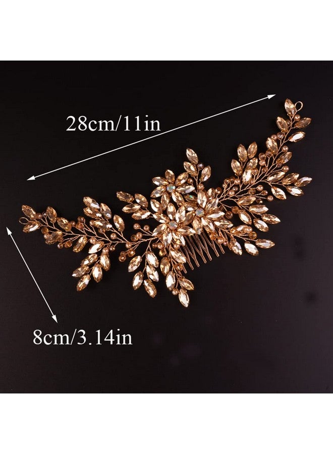 BERYUAN Hair Comb, Women Handmade Wedding Champagne Rhinestone Crystal Flower Headpiece for Bride, Bridal Headpieces for Women Girls - Image 3
