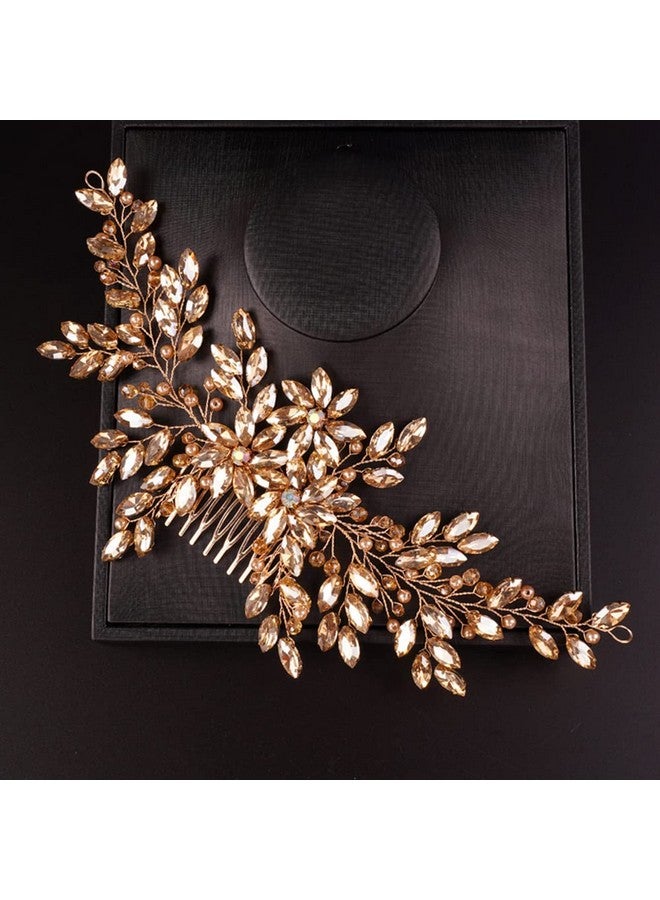 BERYUAN Hair Comb, Women Handmade Wedding Champagne Rhinestone Crystal Flower Headpiece for Bride, Bridal Headpieces for Women Girls - Image 2