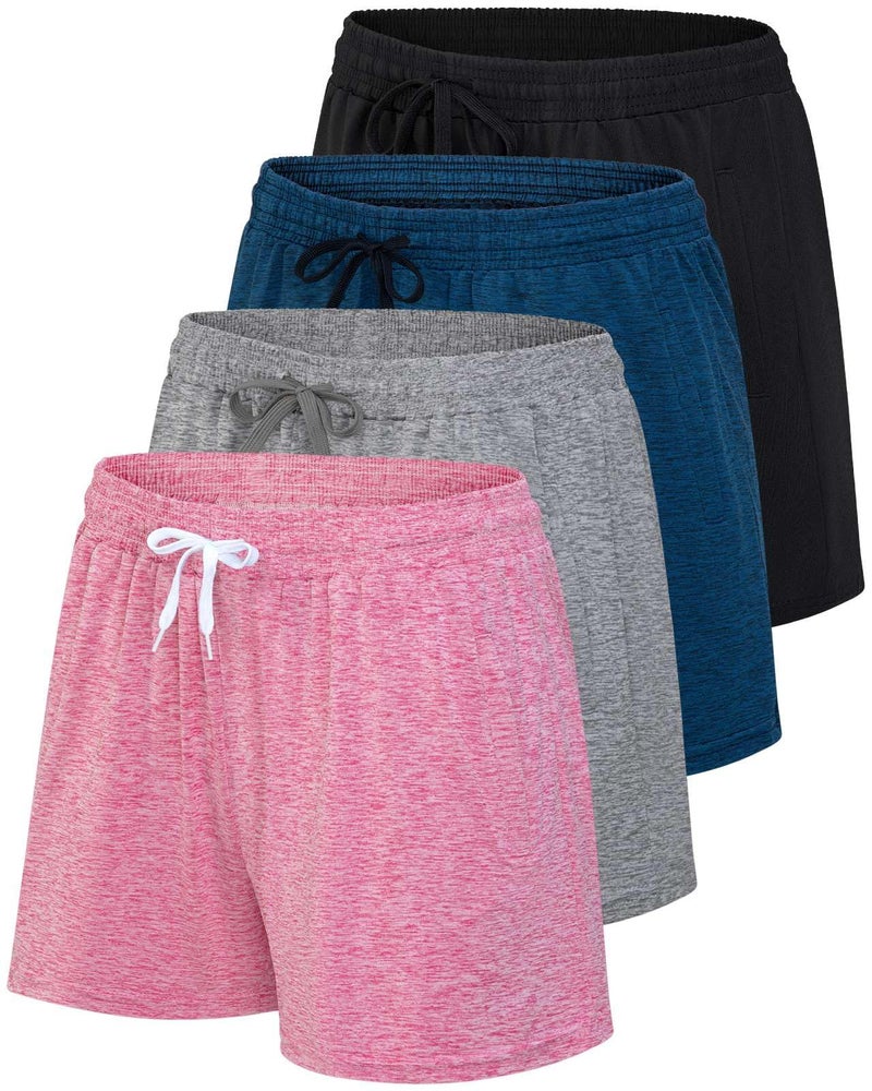 REALESSENTIALS Real Essentials 4 Pack: Womens Athletic Dry-Fit Lounge Shorts with Zipper Pockets (Available in Plus Size) - Image 1