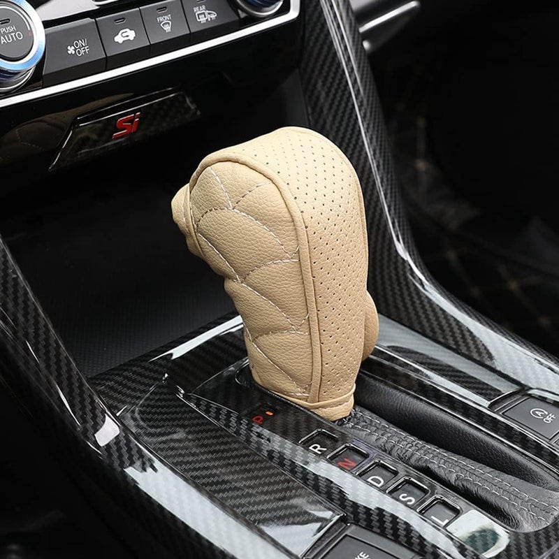 woobles Car Shift Knob Cover, Car Gear Stick Shift Knob Cover Leather Gear Boot Shift Knob Cover Zipper Shifter Lever Handle Car Interior Accessory for Automatic and Manual Transmission Vehicles - Image 3