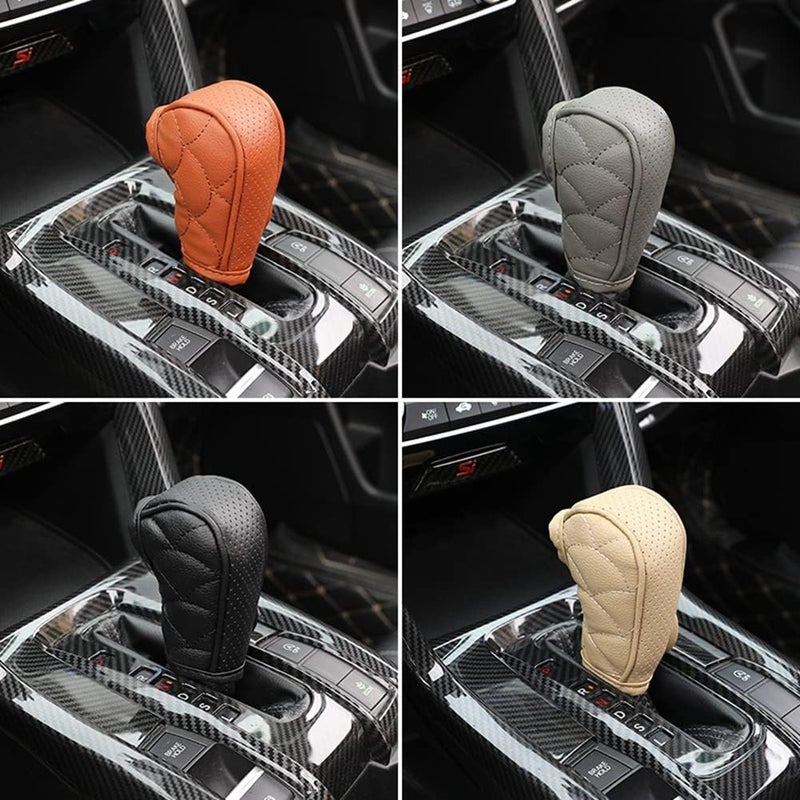 woobles Car Shift Knob Cover, Car Gear Stick Shift Knob Cover Leather Gear Boot Shift Knob Cover Zipper Shifter Lever Handle Car Interior Accessory for Automatic and Manual Transmission Vehicles - Image 1