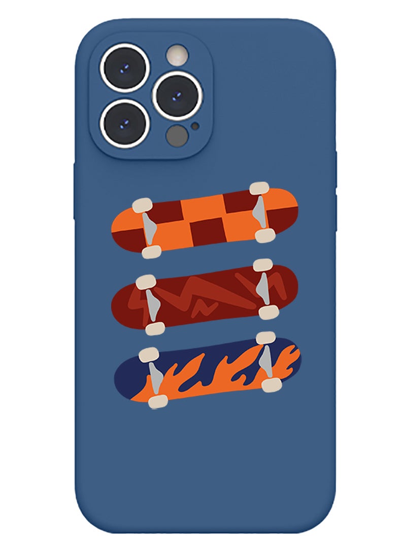 Theodor Protective Slim Fit Case Liquid Silicone Cover with Full Body Protection Anti-Scratch Shockproof Case For iPhone 14 Pro Blue  - Skull Biker - Image 1