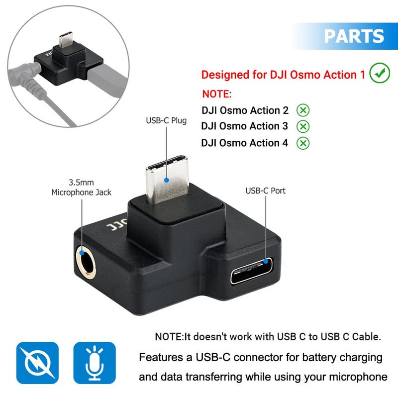 JJC Dual USB-C 3.5mm Mic Adapter for DJI Osmo Action 1 (Only),Not Compatible with DJI Osmo Action 2 3 4,Audio Adapter Vlogging Accessories for OSMO Action 1 Camera (Only) - Image 4
