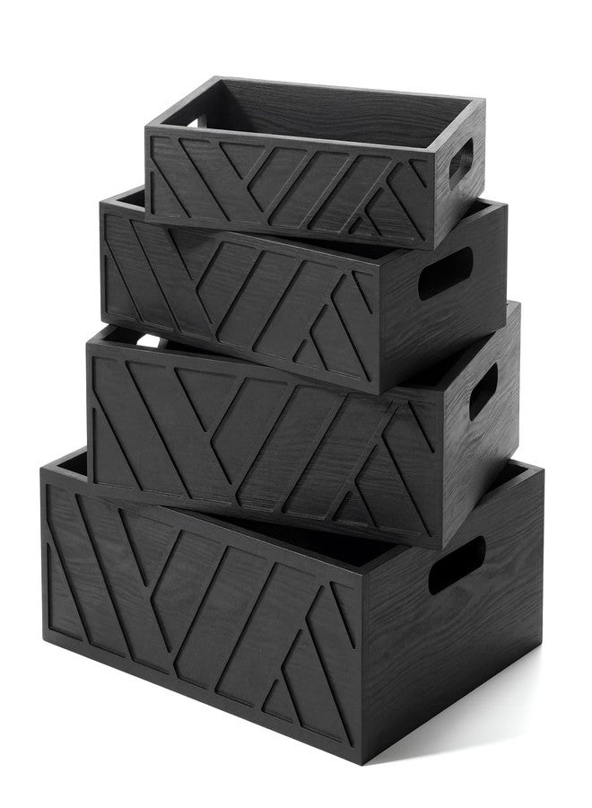 AceOrbit 4 Pcs Wooden Nesting Crate Countertop Baskets for Kitchen 4 Size Decorative Farmhouse Wood Storage Box with Handle for Display Fruit Vegetable Kitchen Cabinet Bathroom(Black) - Image 1