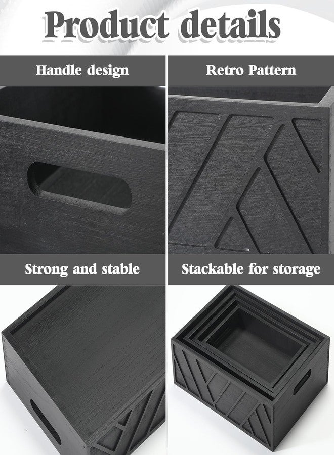 AceOrbit 4 Pcs Wooden Nesting Crate Countertop Baskets for Kitchen 4 Size Decorative Farmhouse Wood Storage Box with Handle for Display Fruit Vegetable Kitchen Cabinet Bathroom(Black) - Image 3