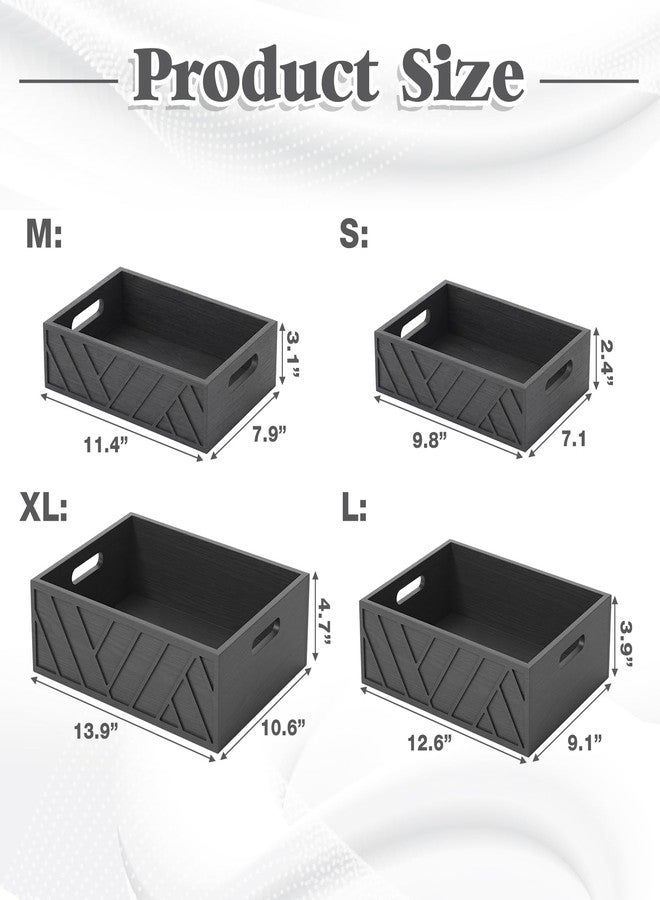 AceOrbit 4 Pcs Wooden Nesting Crate Countertop Baskets for Kitchen 4 Size Decorative Farmhouse Wood Storage Box with Handle for Display Fruit Vegetable Kitchen Cabinet Bathroom(Black) - Image 2