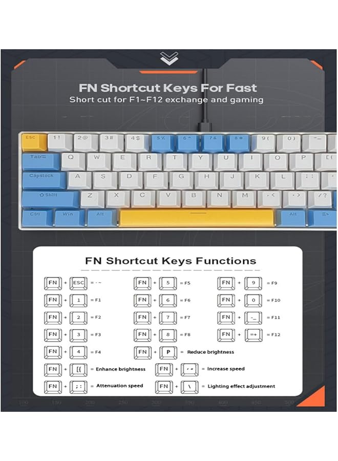 61 Keys Rgb Gaming Keyboard 60% Mini Wired Waterproof With Anti Ghosting Keyboard And Three Color Keycaps With Red Switch For Gamers(White Blue And Yellow) - Image 4