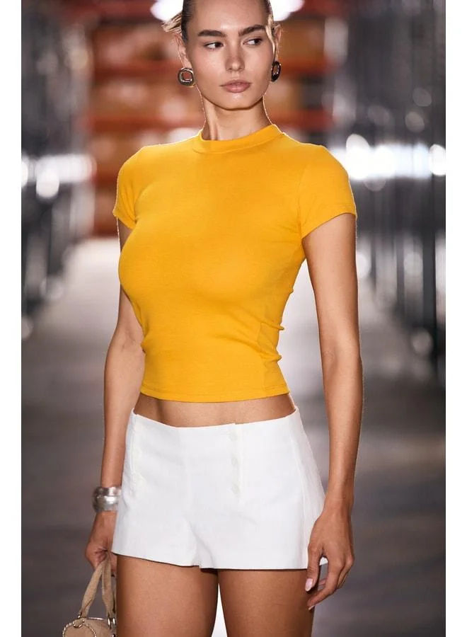 Grimelange HOPEWELL Women's Round Neck Knit Slim Fit Orange T-Shirt.