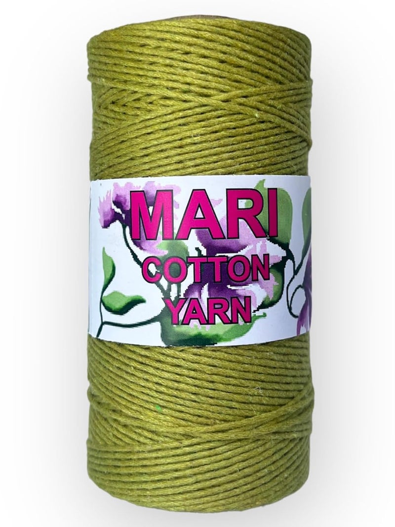 MARI - Recycled Cotton Crochet Yarn - Regular Yarn - Mustard Green - 100 Grams - 200 Metres. - Image 1