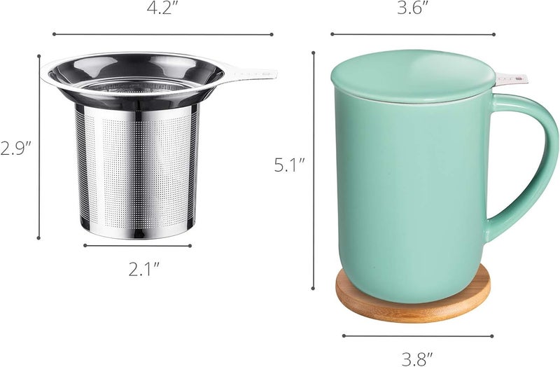 CEEFU Porcelain Tea Mug with Infuser and Lid, Teaware with Filter and Coaster, Loose Leaf Tea Cup Steeper Maker, 16 OZ for Tea/Coffee/Milk/Women/Office/Home/Gift (Mint Green) - Image 2