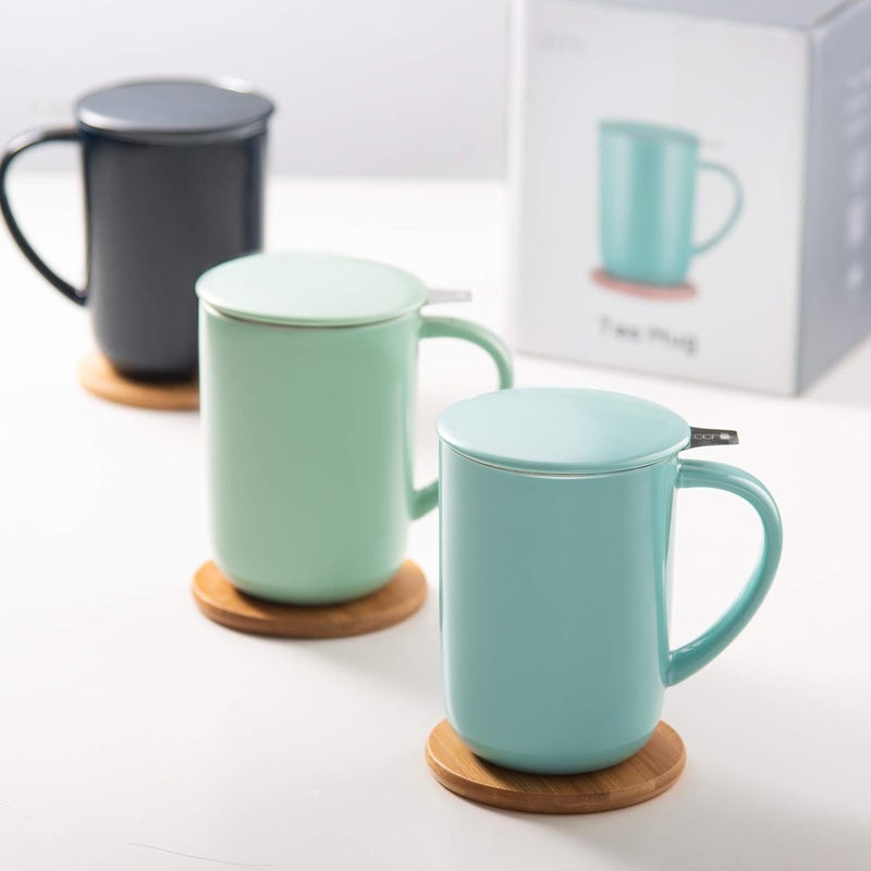 CEEFU Porcelain Tea Mug with Infuser and Lid, Teaware with Filter and Coaster, Loose Leaf Tea Cup Steeper Maker, 16 OZ for Tea/Coffee/Milk/Women/Office/Home/Gift (Mint Green) - Image 5