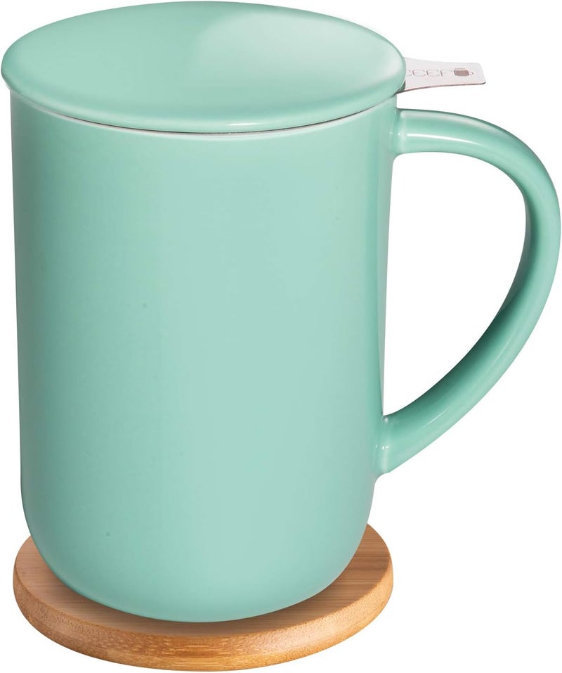 CEEFU Porcelain Tea Mug with Infuser and Lid, Teaware with Filter and Coaster, Loose Leaf Tea Cup Steeper Maker, 16 OZ for Tea/Coffee/Milk/Women/Office/Home/Gift (Mint Green) - Image 1