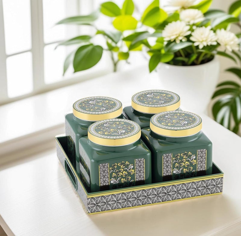 Nabhya Carban 4pc Airtight Dry Fruit Containers Set With Lid & Serving Tray, Dry Fruit Box for Serving Sweets, Chocolates, Candy, Pickle, Mukhwas, Kitchen Accessories Items (Green) (Pack of 4) - Image 4