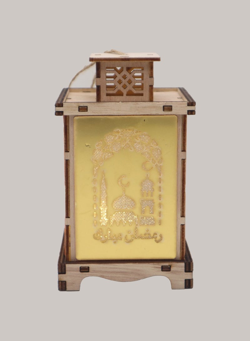 يوويل فانوس رمضان خشبي، ديكور رمضان كريم، ضوء فانوس زينة العيد، للاستخدام الداخلي والخارجي، ديكور ضوء رمضان - Image 1