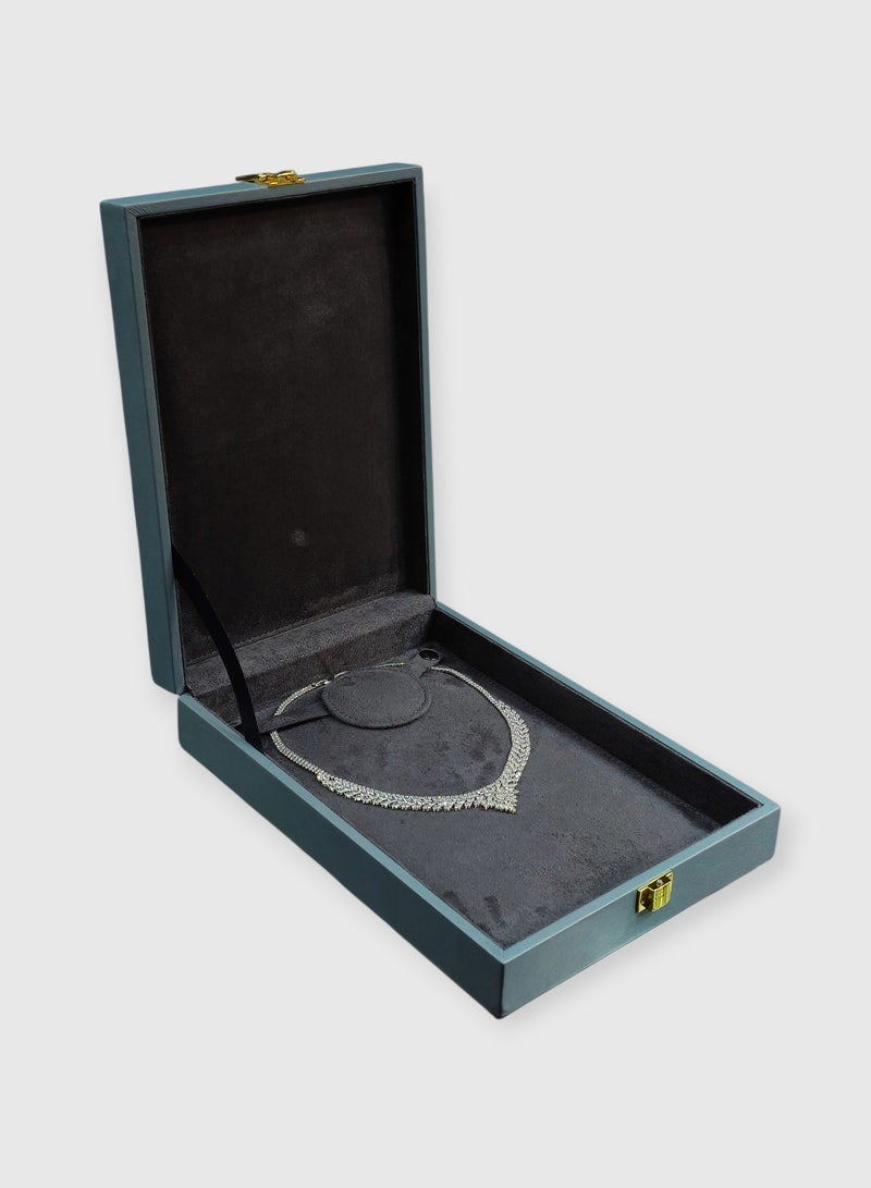 Al Seraj Luxury Necklace Jewellery Box Made in Dubai | Premium Grey Rexine Exterior with Soft Suede Interior | Elegant Pendant & Necklace Storage Case | Jewelry Gift Box for Wedding, Proposal & Shop Display - Image 1