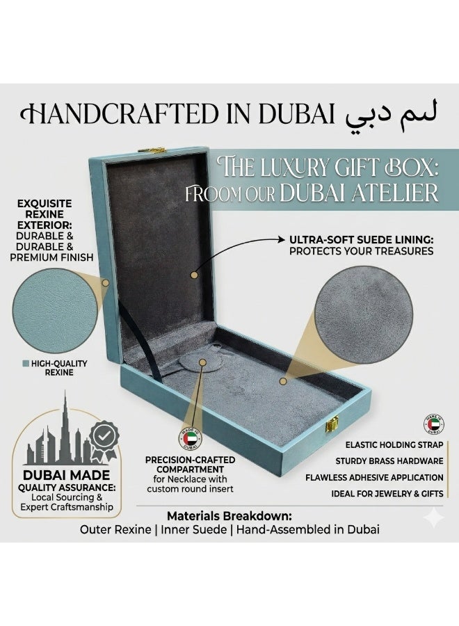 Al Seraj Luxury Necklace Jewellery Box Made in Dubai | Premium Grey Rexine Exterior with Soft Suede Interior | Elegant Pendant & Necklace Storage Case | Jewelry Gift Box for Wedding, Proposal & Shop Display - Image 3