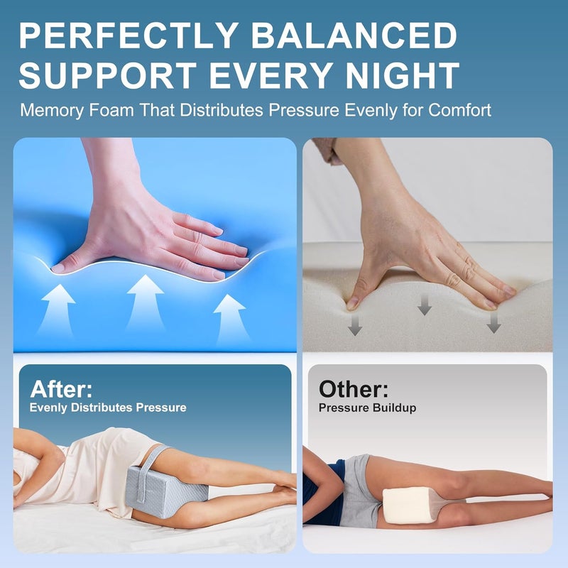 UJPFEO Knee Pillow for Side Sleepers,Cooling Leg Pillow for Sciatica, Knees,Back,Joints Between Legs,HIPS Pain Relief When Side Sleeping,Spine Aligning Support for Surgery Recovery, Removable Strap - Image 4