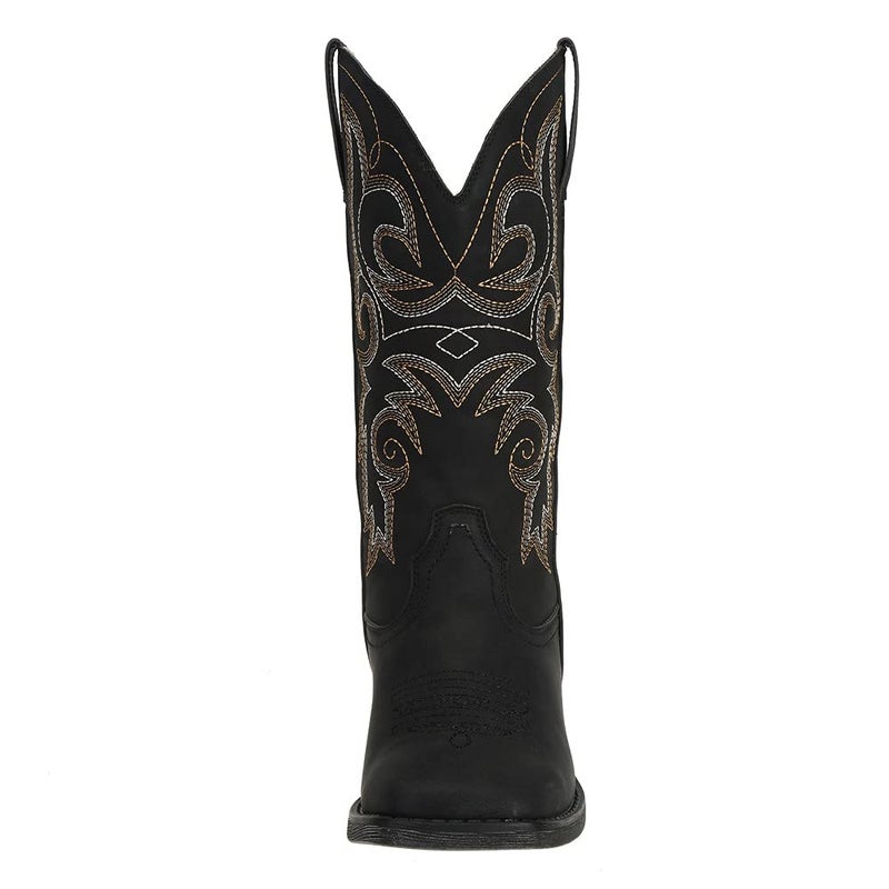 SheSole Cowgirl Boots for Women Square Toe Mid Calf Embroidered Fashion Western Cowboy Boots Distressed Black US Size 8 - Image 4