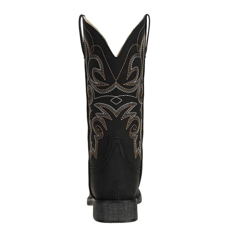 SheSole Cowgirl Boots for Women Square Toe Mid Calf Embroidered Fashion Western Cowboy Boots Distressed Black US Size 8 - Image 5