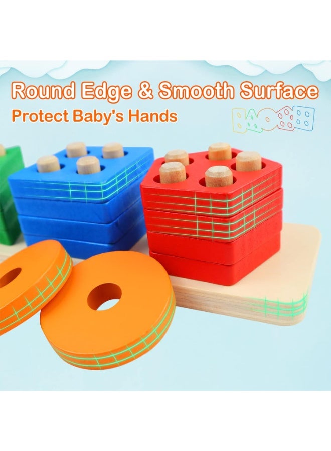 TOY GARDEN Montessori Wooden Sorting Stacking Toy Educational Shape Sorter Puzzle Preschool Color Recognition Activity for Toddlers Boys and Girls Ages 1-3 - Image 4