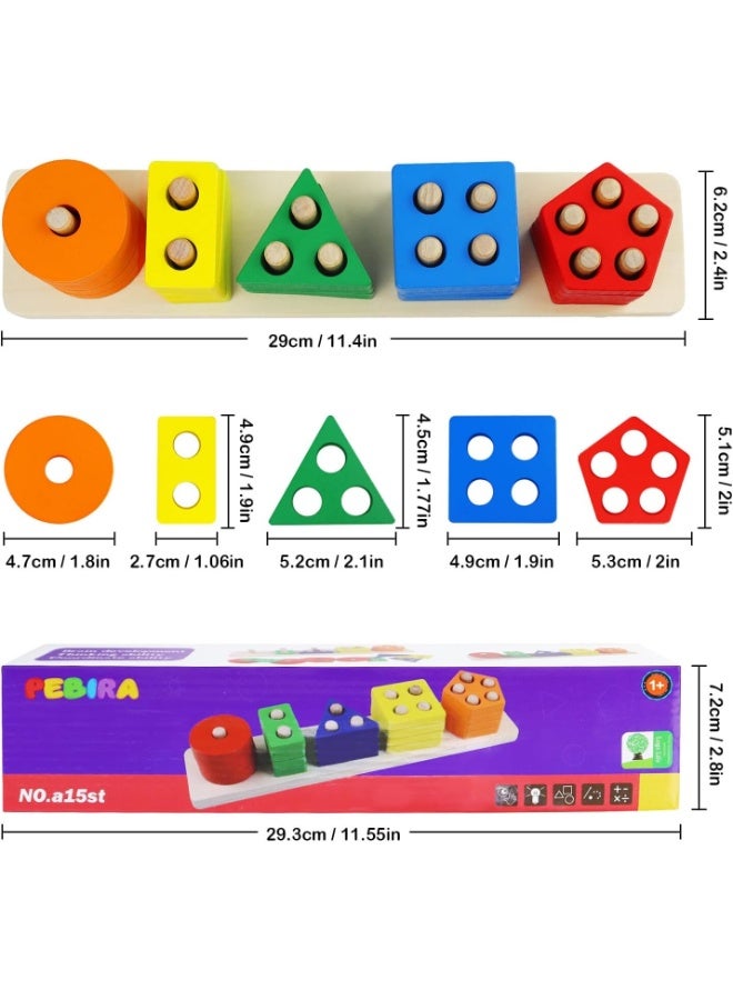 TOY GARDEN Montessori Wooden Sorting Stacking Toy Educational Shape Sorter Puzzle Preschool Color Recognition Activity for Toddlers Boys and Girls Ages 1-3 - Image 3