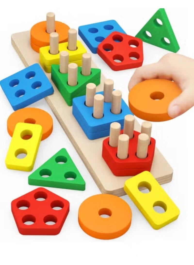 TOY GARDEN Montessori Wooden Sorting Stacking Toy Educational Shape Sorter Puzzle Preschool Color Recognition Activity for Toddlers Boys and Girls Ages 1-3 - Image 1