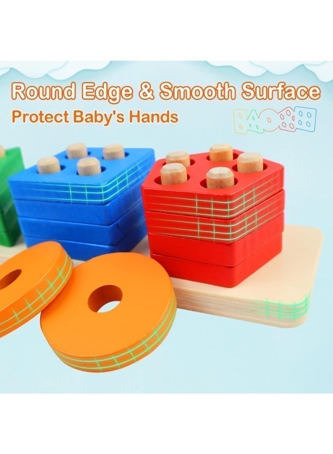 TOY GARDEN Montessori Wooden Sorting Stacking Toy Educational Shape Sorter Puzzle Preschool Color Recognition Activity for Toddlers Boys and Girls Ages 1-3 - Image 3