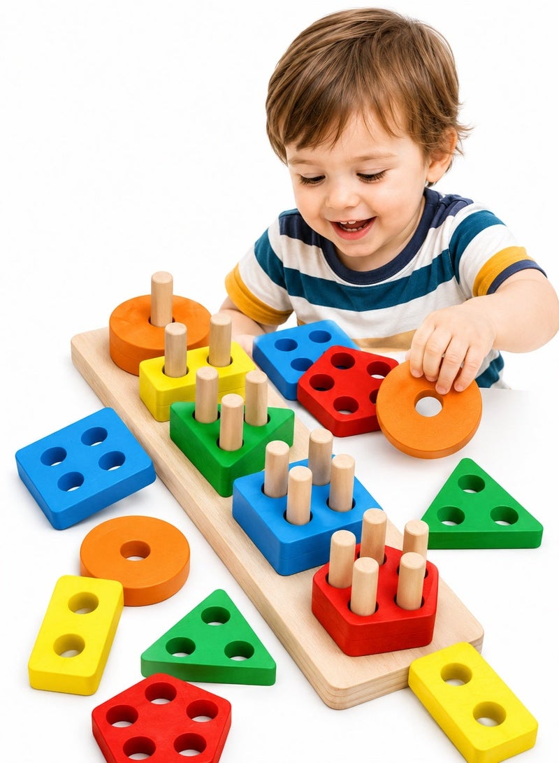 حديقة الألعاب لعبة فرز وتكديس خشبية مونتيسوري أحجية فارز الأشكال التعليمية نشاط التعرف على الألوان لمرحلة ما قبل المدرسة للأطفال الصغار والأولاد والبنات - Image 2