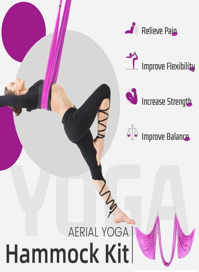 HECASA 6.5 Yards Aerial Silks Yoga Swing Set, Aerial Yoga Hammock w/Daisy Chain for Home, Inversion Exercises, Strength Training and Starter Kit (Violet) - Image 2
