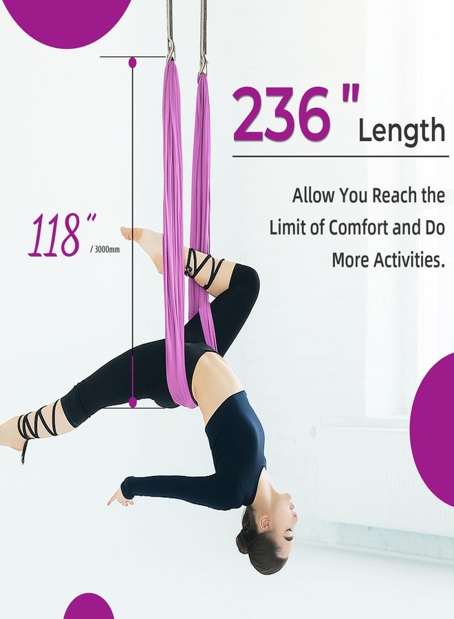 HECASA 6.5 Yards Aerial Silks Yoga Swing Set, Aerial Yoga Hammock w/Daisy Chain for Home, Inversion Exercises, Strength Training and Starter Kit (Violet) - Image 4