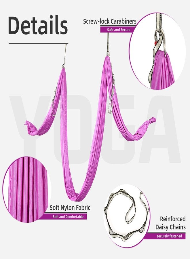 HECASA 6.5 Yards Aerial Silks Yoga Swing Set, Aerial Yoga Hammock w/Daisy Chain for Home, Inversion Exercises, Strength Training and Starter Kit (Violet) - Image 3