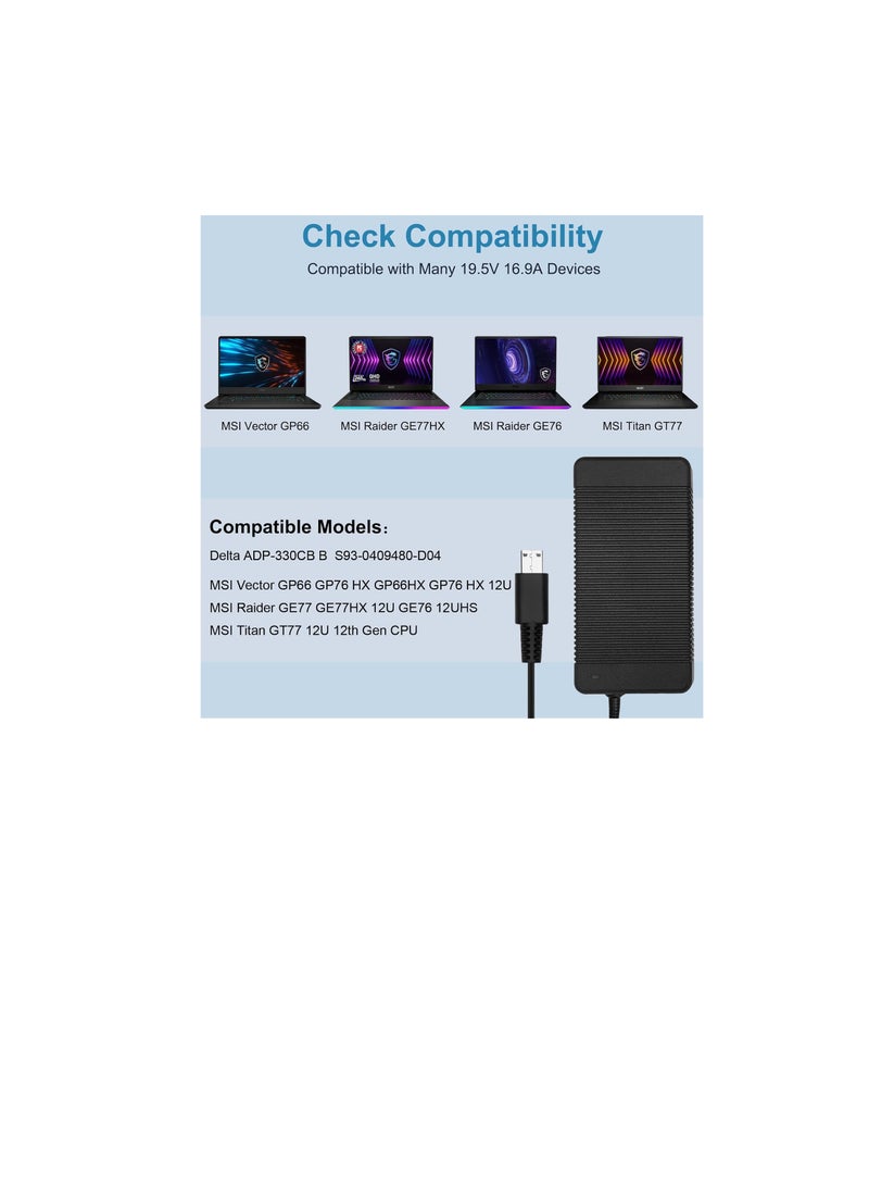 Terabyte شاحن كابل طاقة 230 واط لـ MSI Vector GP66 GP66HX GP76 GP76HX MSI Raider GE77 GE76 Titan GT77 Delta ADP-330CB B - Image 2