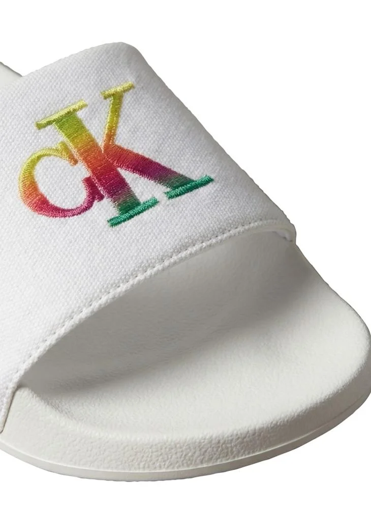 Calvin Klein Triple Bright White Canvas Contoured Logo Sliders for Men | Best Price UAE