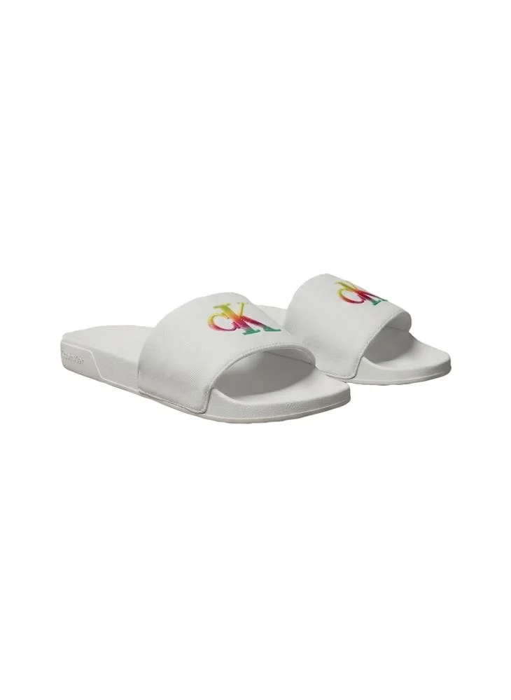 Calvin Klein Triple Bright White Canvas Contoured Logo Sliders for Men | Best Price UAE