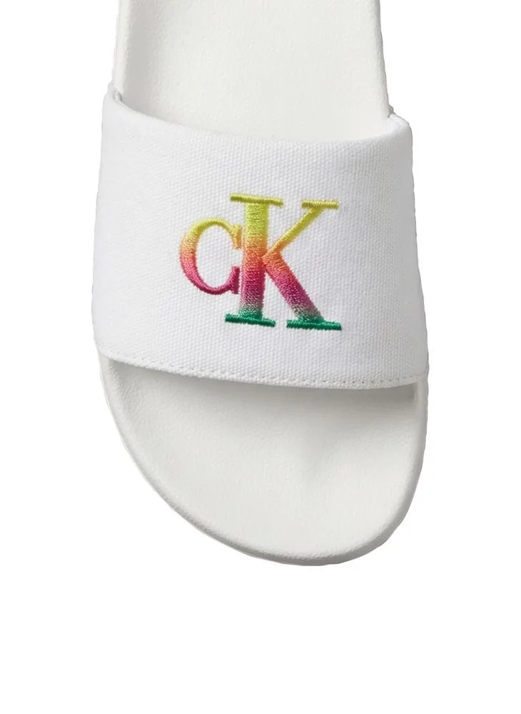 Calvin Klein Triple Bright White Canvas Contoured Logo Sliders for Men | Best Price UAE