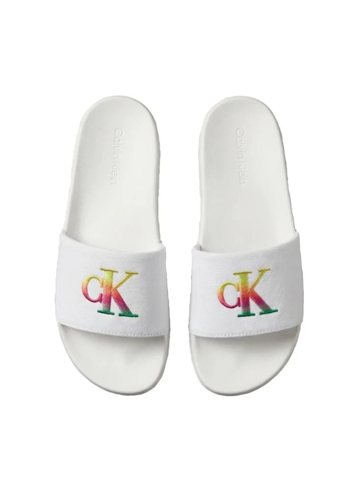 Calvin Klein Triple Bright White Canvas Contoured Logo Sliders for Men | Best Price UAE