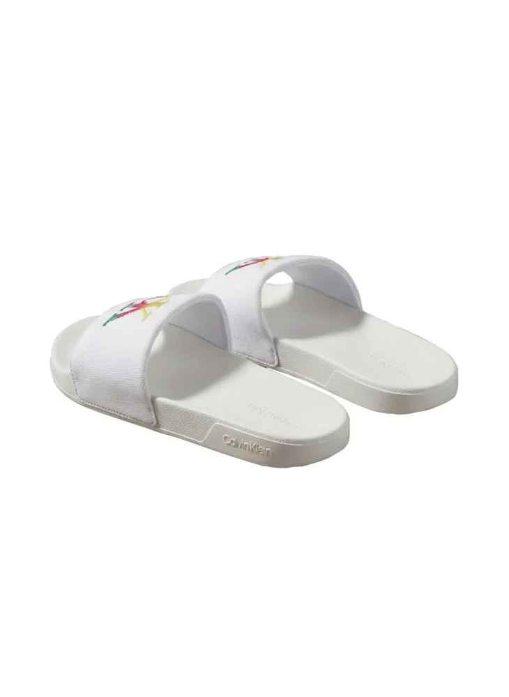 Calvin Klein Triple Bright White Canvas Contoured Logo Sliders for Men | Best Price UAE