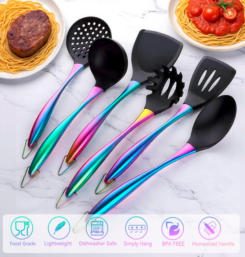 Blithely Silicone Cooking Utensils Set, 17pcs Kitchen Utensil Set with Rotatable Holder, Heat-Resistant Silicone Utensils for Cooking, Non-Stick Spatula Set with Stainless Steel Handle,Turner,Ladle (Rainbow) - Image 3