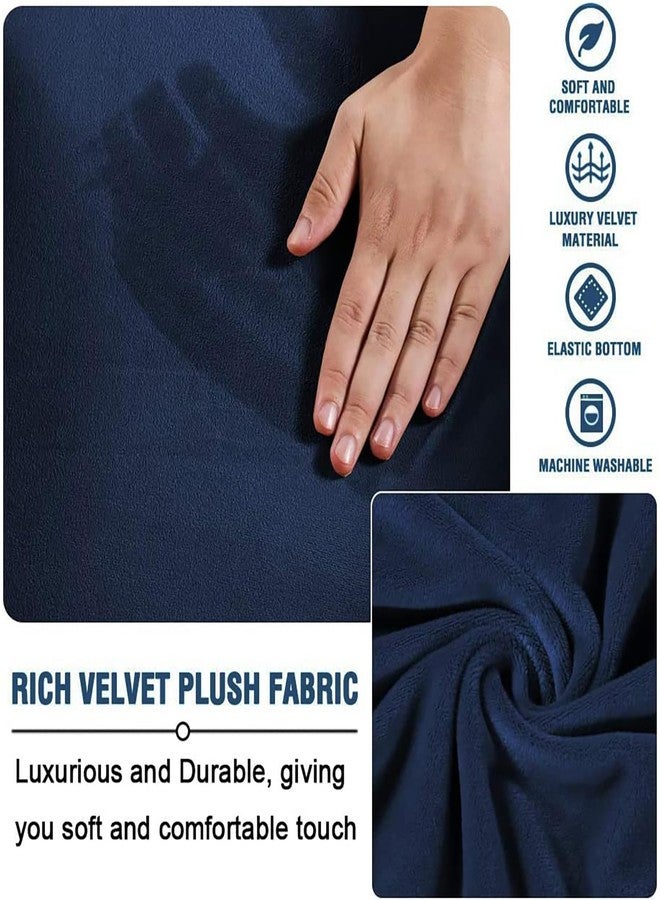 أبيبي أغطية عثمانية دائرية من أبيبي، غطاء عثماني مطاطي عالي الجودة لحماية مسند القدمين، أغطية عثمانية مخملية ناعمة مع قاعدة مطاطية (أزرق داكن، مقاس كبير جدًا) - Image 5