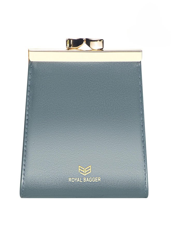 Royal Bagger Kiss Lock RFID Credit Card Holder for Women, Genuine Cow Leather Short Wallets, Fashion Vintage Coin Purse 3242 (Blue) - Image 1