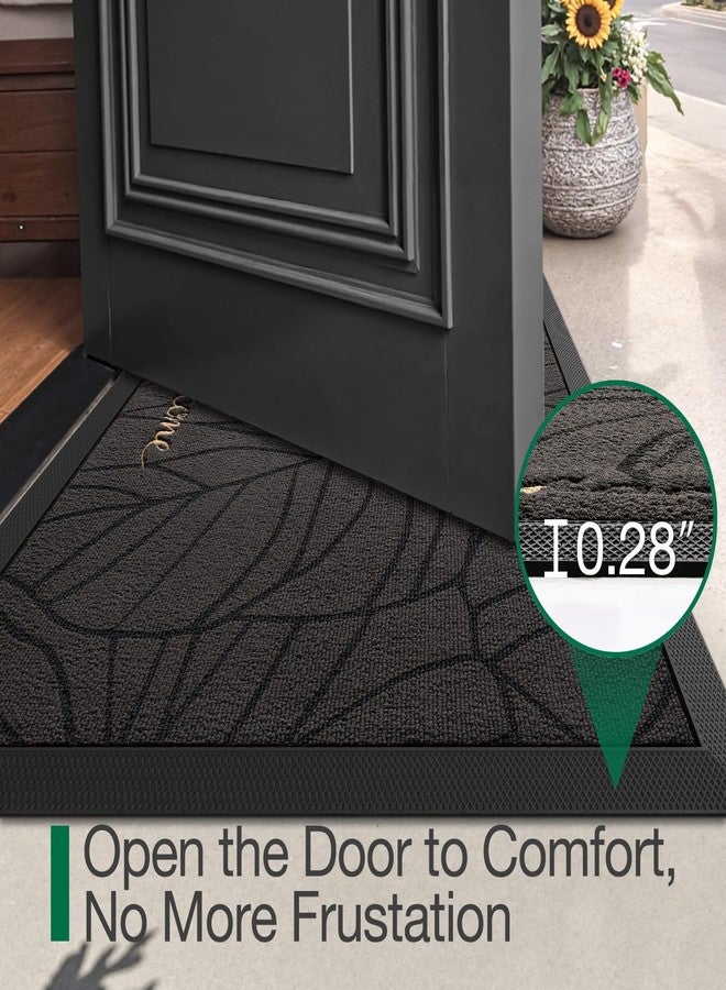 LUMI Premium Front Door Mat 24"x36", Non-Slip Heavy Duty Rubber Welcome Mats, Embroidered Tree Dirt Trapper Doormat for Indoor Outdoor Entryway, Porch, Patio, Grey Gold Monstera - Image 4