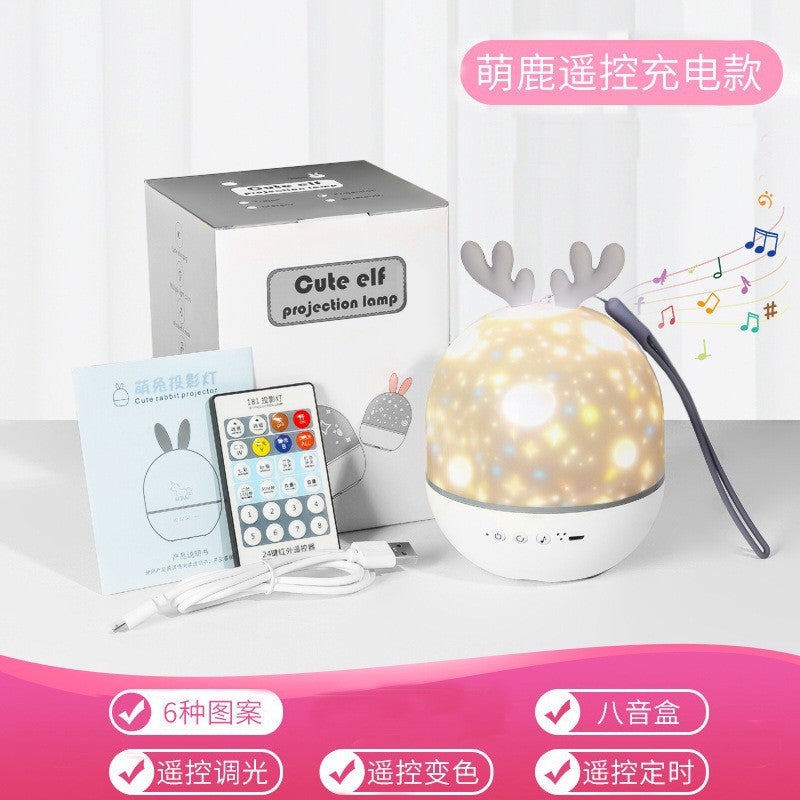 Moe Rabbit Starry Sky Projection Lamp Usb Charging Remote Control Music Box Nightlight Gift Moe Deer Bluetooth Speaker Timing Light - Image 1