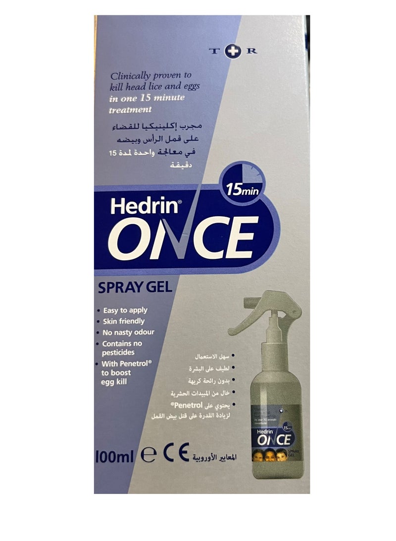 Hedrin Once Spray Gel, Kills Head Lice and Eggs in 15 minutes