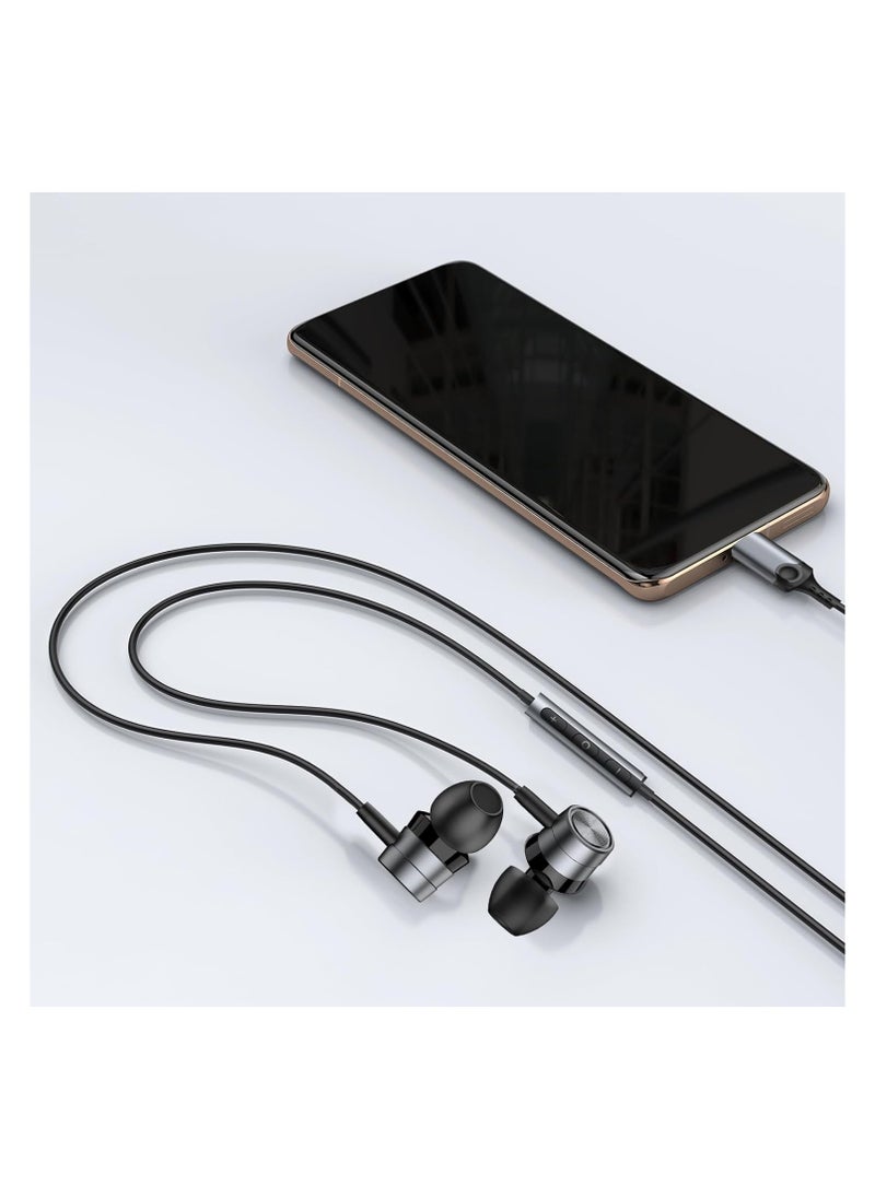 SYOSI - Metallic USB C Headphones, Magnetic Wired Earbuds with Microphone, Volume Control, Noise Isolating in-Ear USB Type C Earphones for Samsung Galaxy iPad Pixel, Grey-Black - Image 1